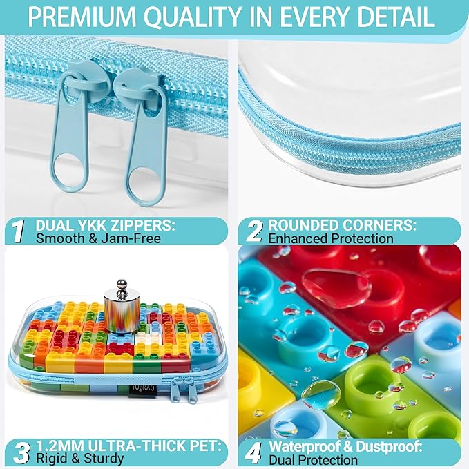 3 Pack Hard Sided Clear Zipper Case for Storage- Thickened-Grade Clear Hard Shell Zipper Case for Organizing Bead, Handicrafts, Sewing, Playdo (Blue, LMS)