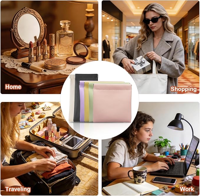 6 Pack 2 Sizes Small Makeup Bag for Purse, Snap Closure Pouches for Purse, PU Leather Coin Purse for Women, Lightweight Organizer for Cosmetics Toiletries Electronics, Daily Commute & Travel