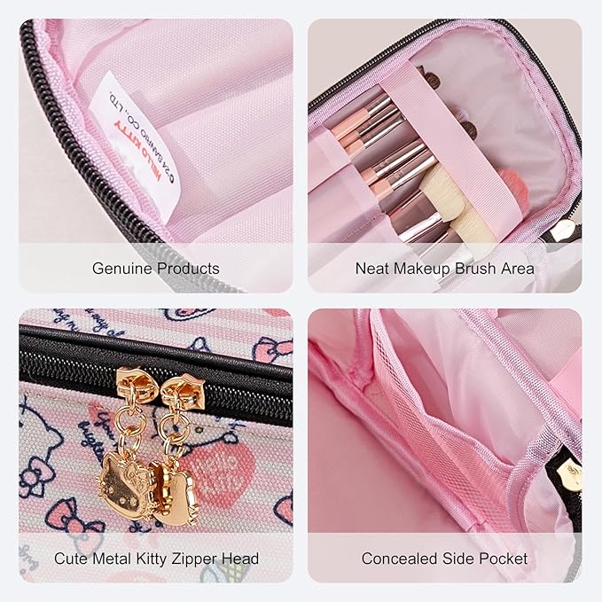 AmBealla Cosmetic Bag Large Makeup Bags Pink Travel Case with Makeup Brush Holder,Cosmetic Organizer for Women,Toiletry Bag for Skincare&Beauty Tools Sweet Cute for Girls