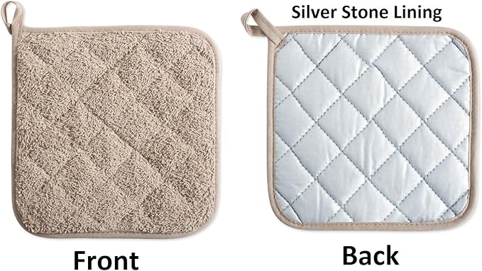 DII Basic Terry Collection Quilted 100% Cotton, Potholder, Stone, 3 Piece
