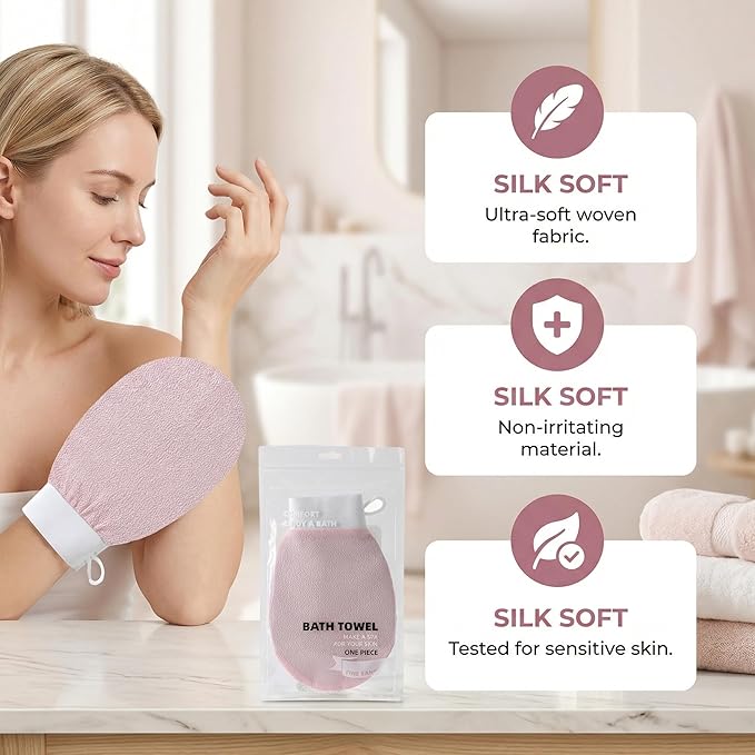 Exfoliating Gloves & Back Scrubber Strap Set - Dual-Sided Textured Mitts for Deep Body Exfoliation, Hard to Reach Back Cleaning, Spa-Quality Dead Skin Removal with Long Handle & Nylon Viscose Material