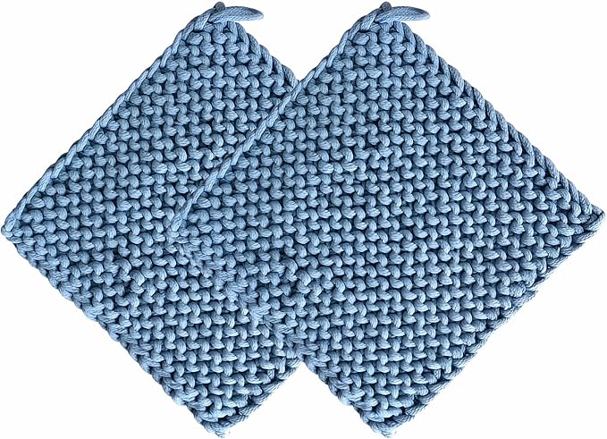 Eiyye Thick Crocheted Pot Holders Handmade Hot Pads Crocheted Trivets for Kitchen hot Dishes(2-Pack Blue)