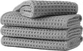 Microfiber Waffle Face Towels, 4 Pieces, Soft, Absorbent, Fast Drying, Lint Free 430 GSM (Gray)