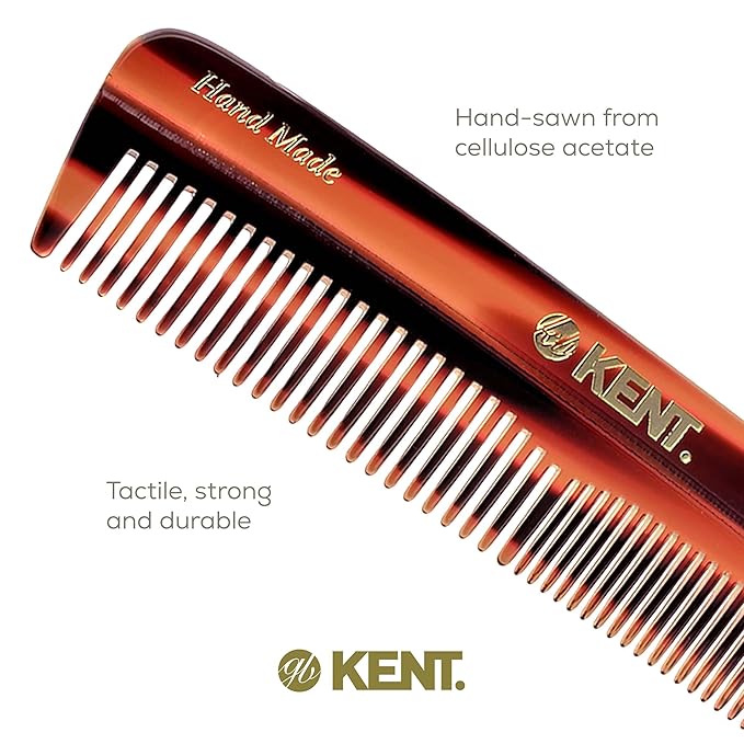 Kent R7T Fine and Wide Tooth Hair Comb, Pocket Comb for Men, Best Beard and Mustache Comb for Everyday Grooming and Styling, Handmade Sawcut and Polished, Made in England (6 Pack)