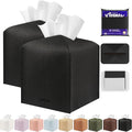 Tissue Box Cover Holder Square Tissue Cube Cover PU Leather Tissue Organizer with Bottom Belt for Bathroom, Tabletop, Car, Night Stands, Office, Home, Kitchen (2, Black)
