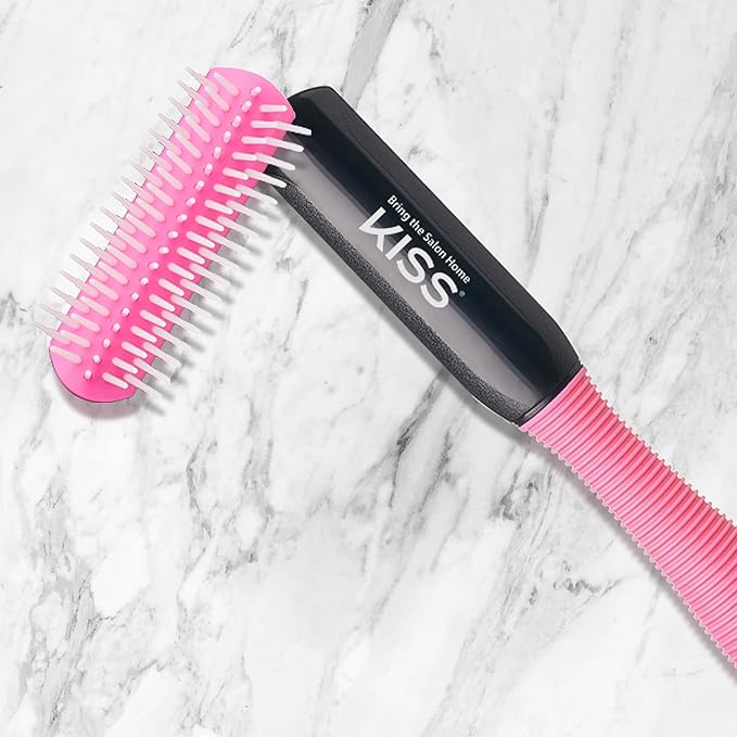 KISS Colors & Care Kids Adjustable Mini Detangling Non-Slip Brush - Pink, Gentle, Smooth & Sleek, Knot-Free Results, Less Breakage, Flexible & Perfect For All Hair Types & Little Ones