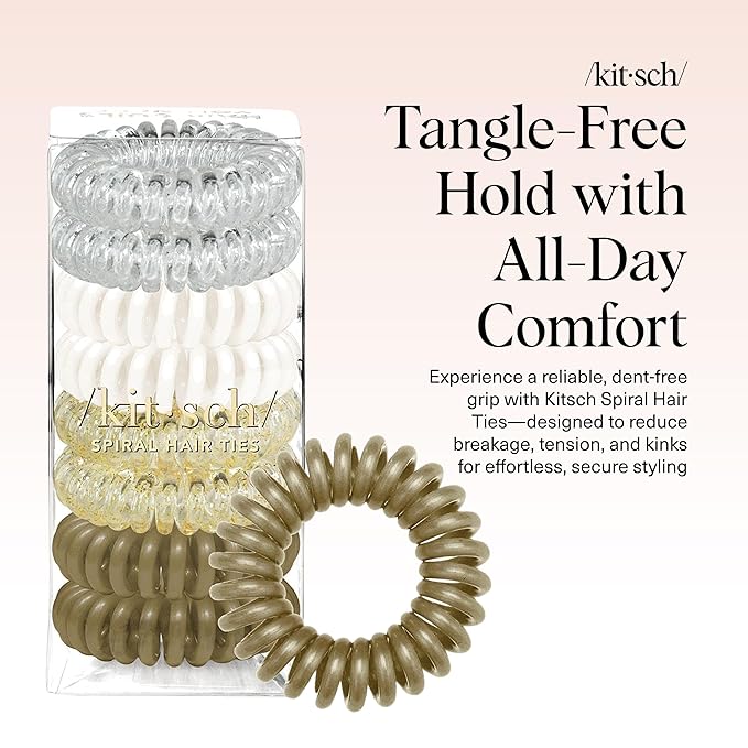 Kitsch Spiral Hair Ties for Women – Coiled Plastic Hair Ties No Damage, Ponytail Holders for Thick and Thin Hair – Creaseless and Dent-Free, Phone Cord Style | Ideal Gifts for Women - Blonde, 8Pcs