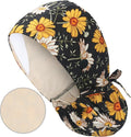 QBA Adjustable Working Cap with Button, Satin-Lined Hat, Cotton Working Hat Sweatband, Elastic Tie Back Hats Unisex