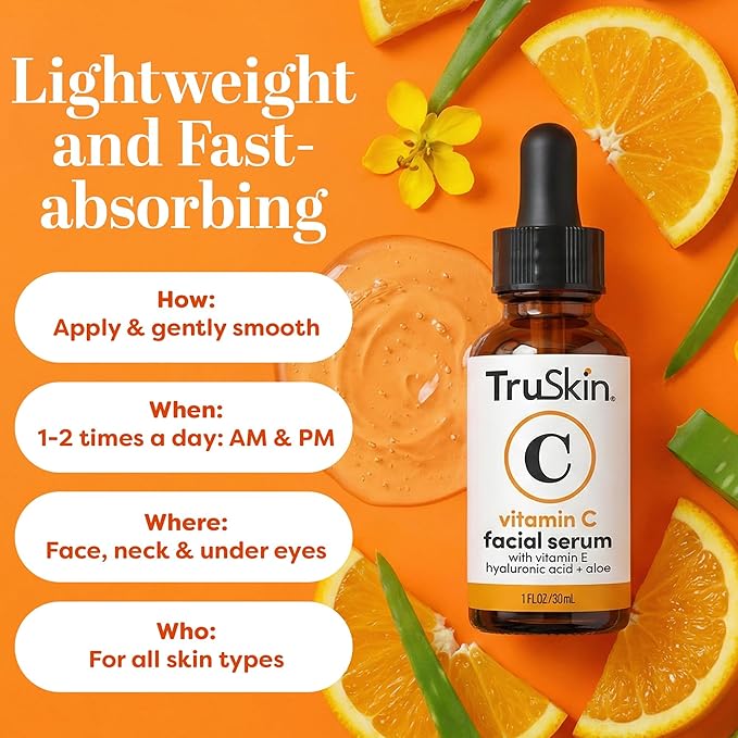 TruSkin Vitamin C Serum for Face – Anti Aging Face Serum with Hyaluronic Acid & Vitamin E – Brightening Formula for Improving Appearance of Dark Spots, Fine Lines & Wrinkles – All Skin Types, 2 Fl Oz