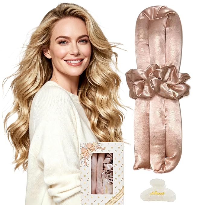 Serenade Sparkling Satin Heatless Hair Curler, Heatless Curling Rod Headband, No Heat Curling Rod Hair Roller for Women and Girls to sleep in, Pink