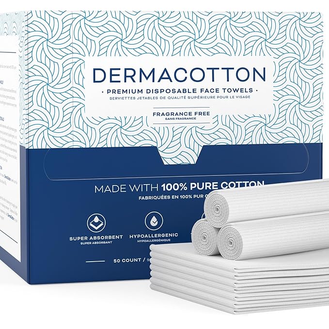 X-Large 100% Pure Cotton Face Towels – 50 Count Extra Large Disposable Wash Cloths for Face Washing, Makeup Removal & Acne Care | Ultra Soft, Hypoallergenic & Fragrance-Free