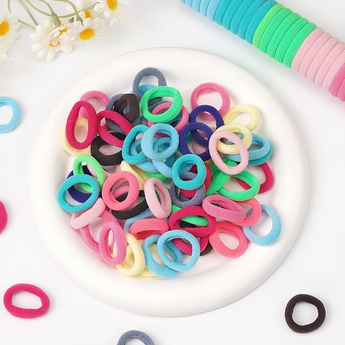 CÉLLOT Mini Hair Ties for Girls Toddlers, 300PCS Tiny No Damage Ponytail Holders and Seamless Hair Elastics Bands - Diameter 0.8 Inch