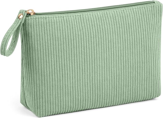 MAGEFY Small Makeup Bag, Corduroy Small Pouches for Purse Cosmetic Bag Makeup Pouches for Key Pocket Lipstick Bag Card Holder Data Cable Organizer(Green,Small)