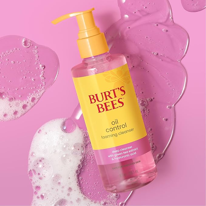 Burt's Bees Oil Control Foaming Cleanser; For Oily Skin; Safe for Sensitive Skin; Deeply Cleanses, Includes Green Tea Extract and Hyaluronic Acid; 8 Fl. Oz.