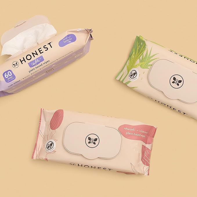 The Honest Company Nourish and Cleanse Naturally Scented Wipes, Cleansing Multi-Tasking, 99% Water, Plant Based, Hypoallergenic, Sweet Almond, 60 Count