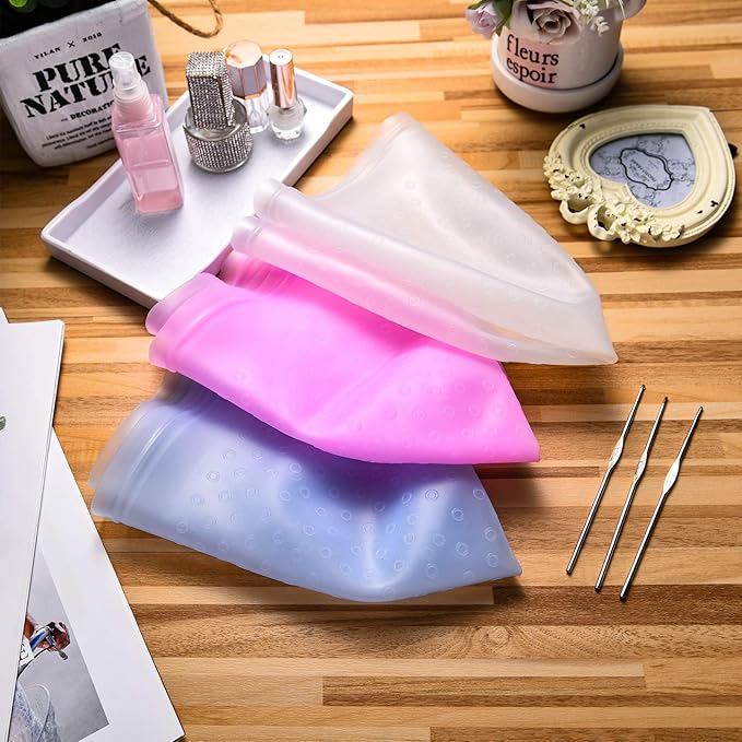 3 Pieces Reusable Silicone Hair Staining Cap Multicolor Hair Coloring Dye Cap with Metal Hook Silicone Hair Coloring Cap for Home Salon Hairdressing Tools (Blue, White, Purple)