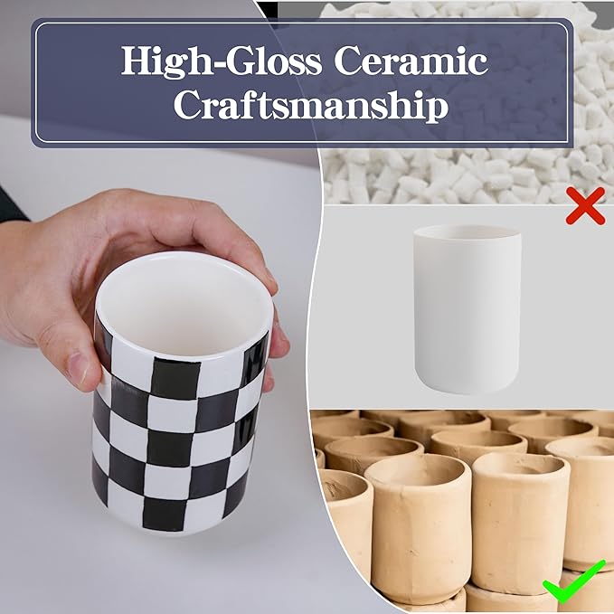 Ceramic Bathroom Soap Dispenser Set, Black and White Checkered Bathroom Vanity Set with Lotion Pump, Toothbrush Holder, Soap Dish & Storage Jar, Modern Bathroom Sink Accessories