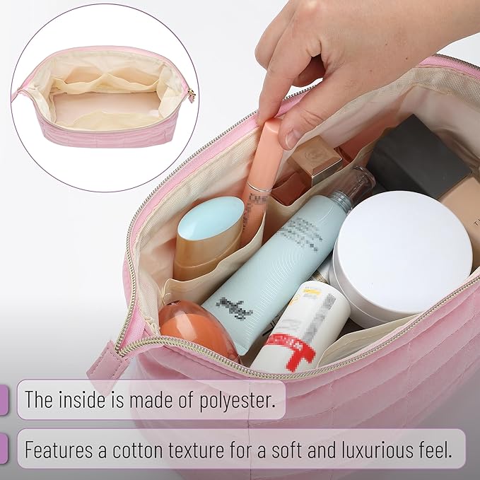 Ms. pen- Aesthetic Quilted Makeup Bag for Women, Pink, Puffy Padded Cute Makeup Bag Cute, Cosmetic Pouch, Quilted Pouch, Mother's Day