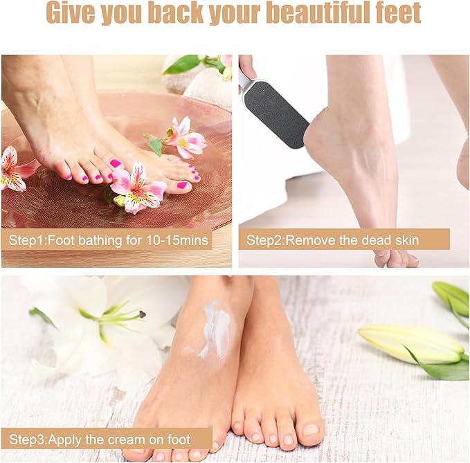 Professional Pedicure Foot File, Coarse/Fine Dual Sided and Reusable Stainless Steel Cracked Skin Corns Callus Remover Feet File with 12 Replaceable Coarse-Fine Foot Pads