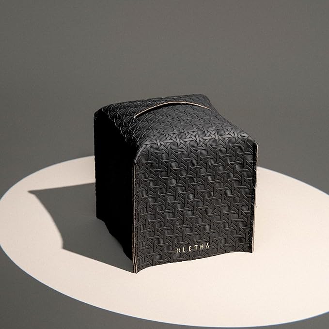 OLETHA Square Tissue Box Cover - Aesthetic Desk Decor for Room, Home & Office - Tissues Cube Boxes Holder - Lattice Patterns, Charcoal