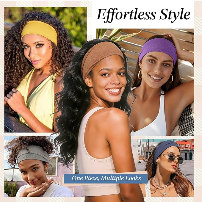 Headbands for Women, 8 Pack Non-Slip Moisture Wicking Sports Wide Head Bands, Stretchy Elastic Fabric, Multiple Colors Securing Hair for Fashion, Sports, Yoga, Running, Daily Life