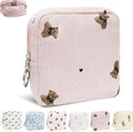 Period Bag for Girls, Corduroy Sanitary Napkin Storage Bag, Period Pouch & Tampon Holder, Feminine Care Organizer（Pink Bear）