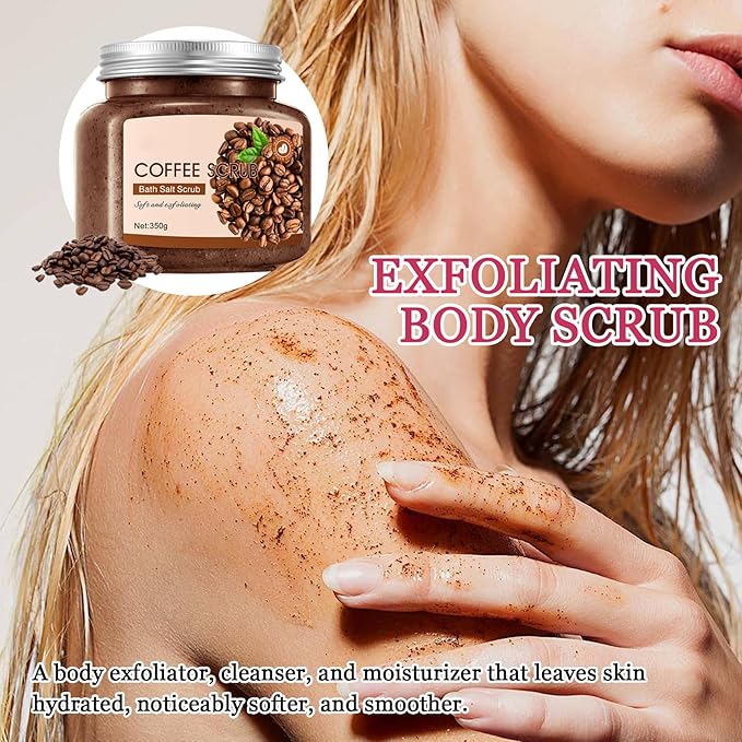 Coffee Body Exfoliator, Deep Cleaning Exfoliating Body Scrub, Moisturizing Nourishing Salt Rose Body Scrub, 350 g
