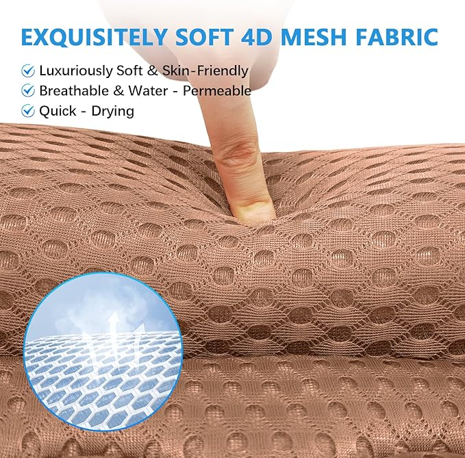 REEZEIVI Bath Pillows for Tub,Bath Pillow with 6 Non-Slip Suction Cups,Soft 4D Mesh Fabric,Bathtub Pillows for Tub Neck and Back Support,Extra Thick Luxury Bathtub Pillows,Brown