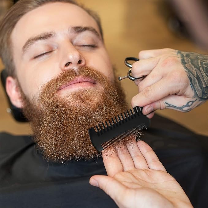 3 Pieces Beard Comb for Men Natural Sandalwood Wooden Mustaches Combs Dual Action Teeth Beard Comb with 3 Pieces Pocket Faux Leather Case for Beards Mustaches(Black, Yellow, Brown)