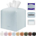 Tissue Box Cover Holder Square Tissue Cube Cover PU Leather Tissue Organizer with Bottom Belt for Bathroom, Tabletop, Car, Night Stands, Office, Home, Kitchen (1, Blue)