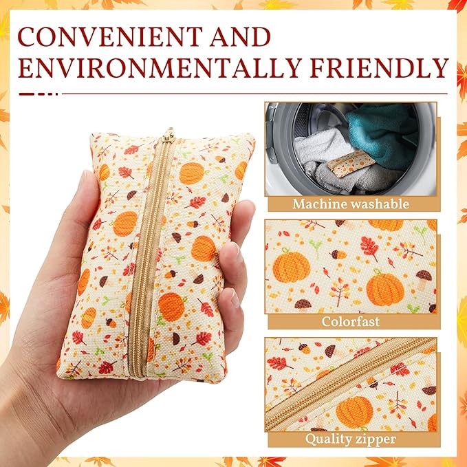 Sherr 5 Pieces Tissues Purse Pocket Tissue Holder Reusable Travel Tissue Pouch Fabric Zipper Enclosed Small Size Leaves Pattern Tissue Holder for Purse Coins for Fall, 5.25 x 3 Inches (Autumn Style)
