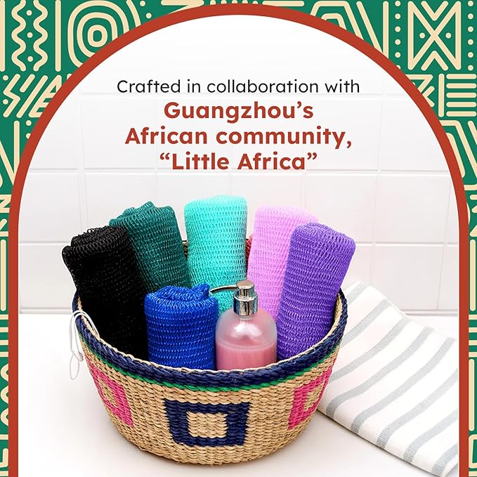 AURAE Premium African Net Sponge – Authentic Exfoliating Body Scrubber, 45-Inch, Quick-Drying – Blue