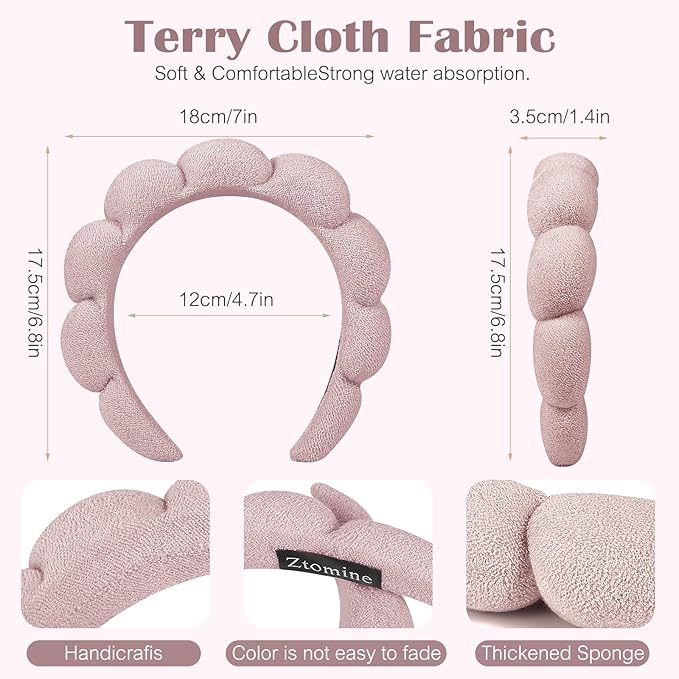 Spa Headbands for Washing Face or Facial, Set of 2 Skincare Headbands, Terry Cloth Headband Wash Combo Pack - Puffy Makeup Washing, Mask, Skin Treatment