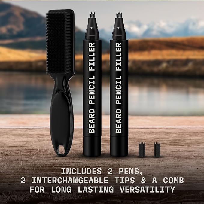 Striking Viking Beard Pencil Filler For Men - Jet Black, 2 Pack - Temporary Beard Dye - Waterproof Sweatproof Long Wear Beard Filler Pen for Touchups & Gap Contouring - Enhances Facial Hair