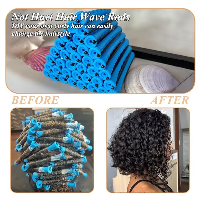 Perm Rods Set for Natural Hair - 36pcs Blue Cold Wave Rods Plastic Hair Rollers for Short Long Hair Curling Rod with Rat Tail Comb(36pcs Blue)