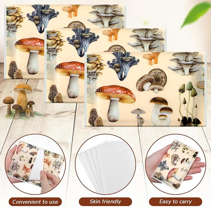 Geyee 50 Packs Tissue Travel Size Facial Paper Napkins Travel Packs Disposable Pocket Tissues for Wedding Guest Traveling School Purse Home Supplies, 500 Sheets 3 Ply(Mushroom)