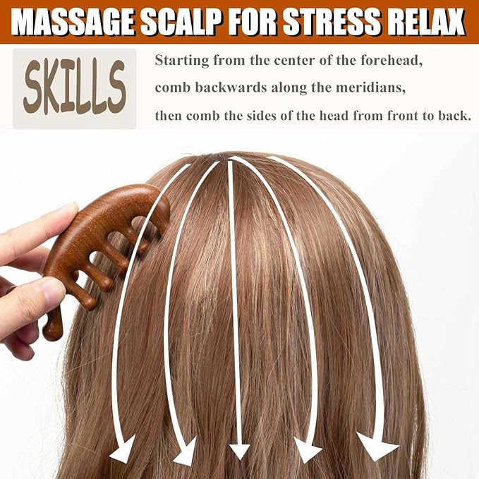 Wooden Scalp Massager for Scalp Gua sha, Massage Comb, Wooden Head Massager - Sandalwood