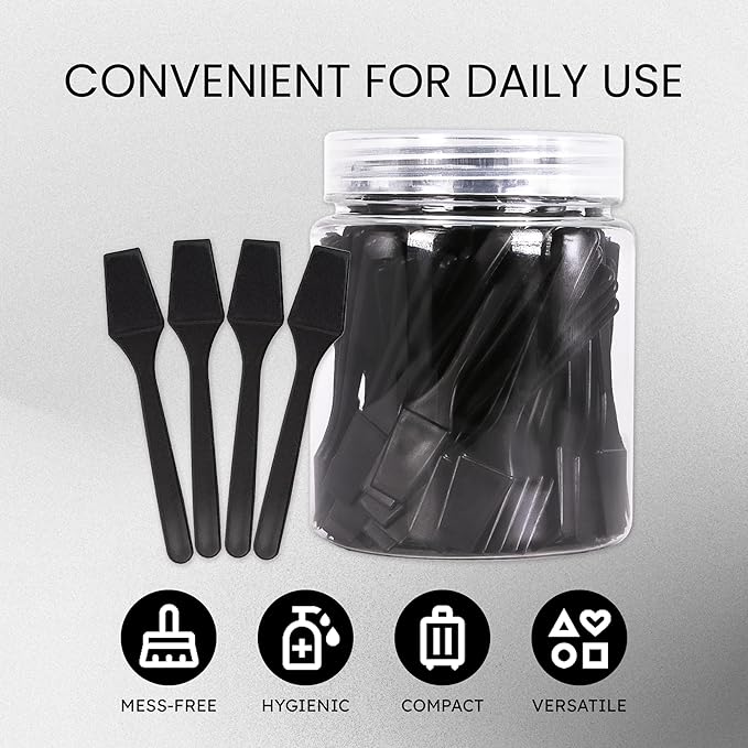 PANA 100 Pieces Cosmetic MakeUp Disposable Plastic 2.5" Spatulas For Skin Care Facial Cream Mask Spatula (BLACK)