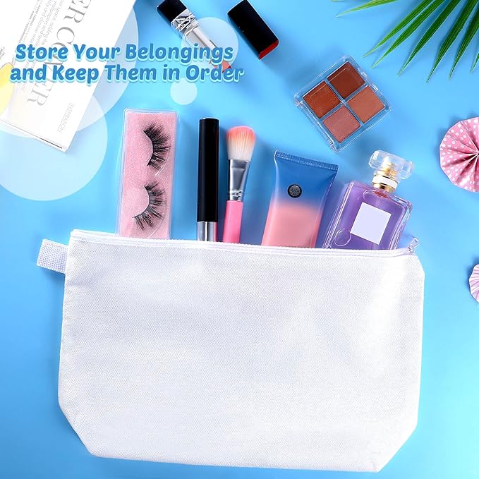 Weewooday 12 Pieces Blank Canvas Makeup Bags with Bottom Handle Bulk Sublimation Blank Zipper Makeup Pouch Canvas Cosmetic Bags for Women Student DIY Craft Travel Toiletry Pencil(White)