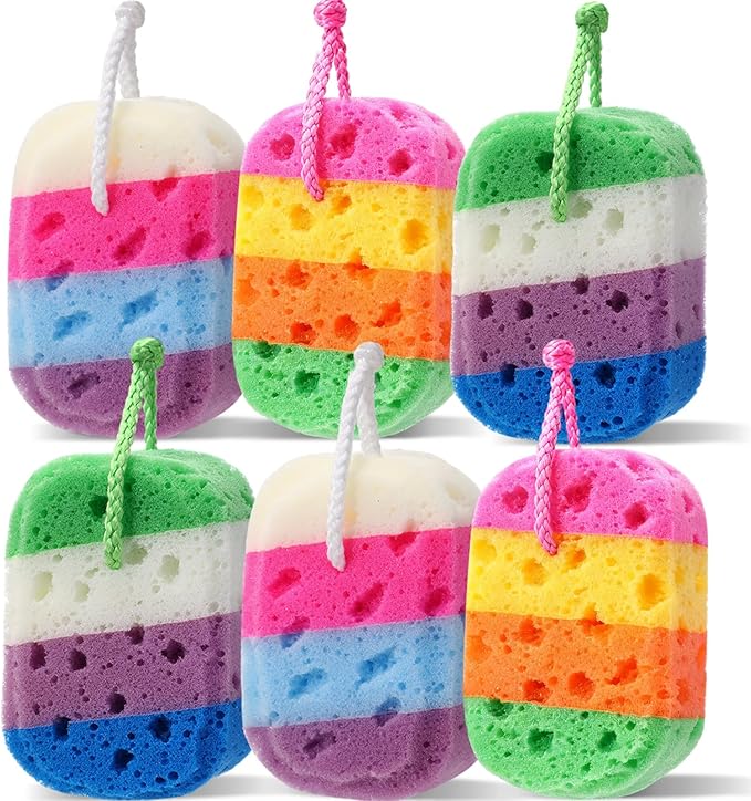 6 Pcs Exfoliating Bath Sponge Body Loofah Sponges Shower for Women Reusable Soft Bathing Pouf Foam Lufa Body Scrubber and Rich Lather, Color Matching(Gradient Colors)