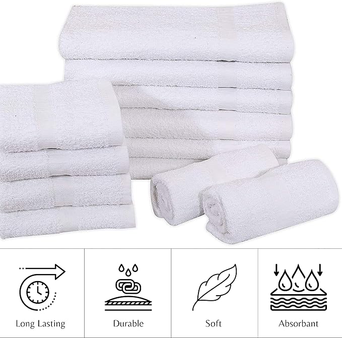 White 16x27 Inch Cotton Blend Economy Hand Towels Salon/Gym/Hotel Super use Absorbent Best for Kitchen,Janitorial,Home use Towels (60 Pack)
