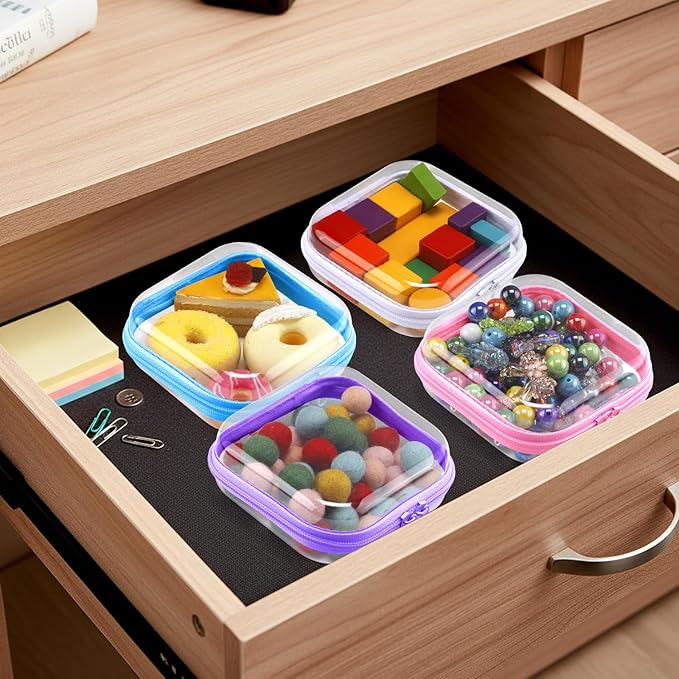 Hoolerry 4 Pcs Hard Clear Zipper Case Makeup Bags Plastic Zipper Pouch Transparent Storage Box Containers for Cosmetics, Snacks, Building Blocks, Puzzles(Clear,5 x 5 x 2 in,Multicolor)