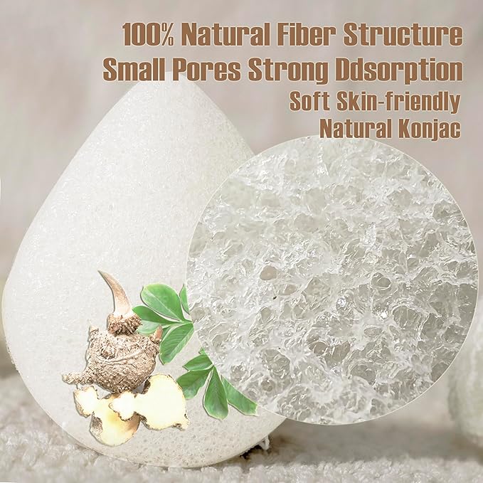 Natural Walnut Konjac Facial Sponges - Waterdrop- for Gentle Face Cleansing and Exfoliation Eco-Friendly - Skincare Face Body Washing Cleaning - with White Pure Konjac,3pc.
