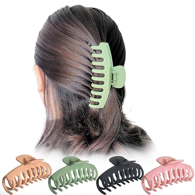 OWIIZI Large Hair Claw Clips for women, 4.3" Matte Big Hair Clips Non-Slip Ponytail Barrette Strong Hold Claw Clips for girls Long Thick Hair (4packs)