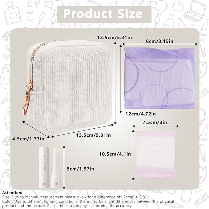 Period Bag for Girls, Corduroy Sanitary Napkin Storage Bag, Period Pouch & Tampon Holder, Feminine Care Organizer（Beige）