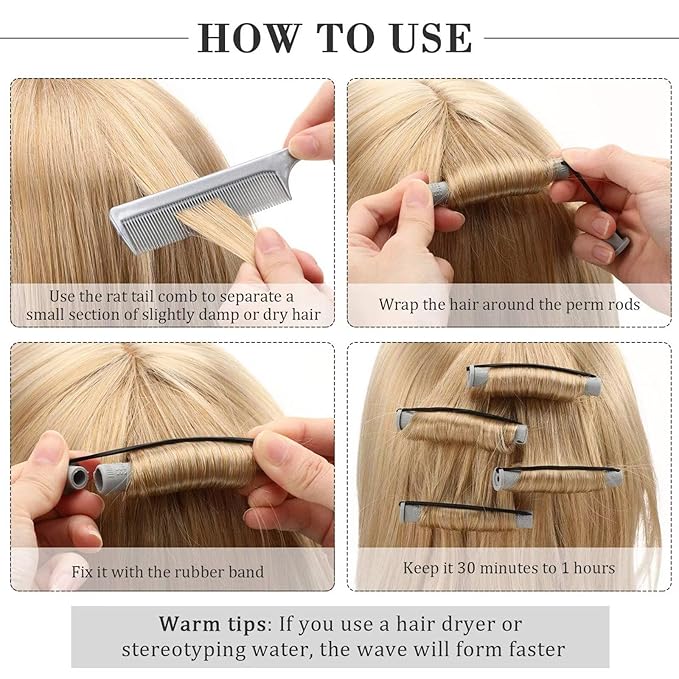 Perm Rods Set for Short Natural Hair 40Pcs Gray Plastic Cold Wave Rods Hair Curling Rollers Small Size 0.59 Inch For DIY Hairdressing Styling