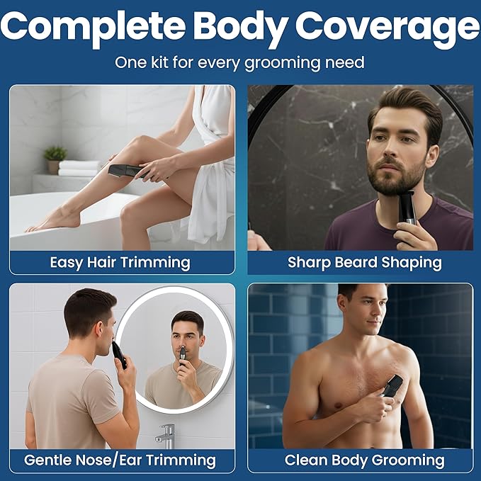 Self Haircut Kit for Men – Electric Hair Trimmer for Men with Beard and Nose Trimmer, Foil Shaver, Safety Guard, Charging Cable, Oil and Brush – Complete Body Hair Grooming Set