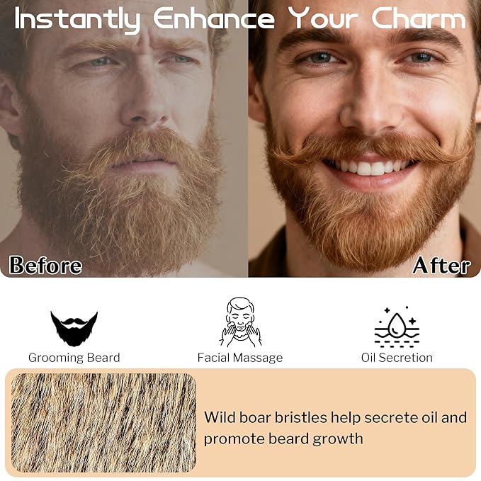 3PCS Beard Brush Comb Set for Men, Black Walnut Wood Dual Beard Comb & Case, Men's Natural Wooden Mustache Brush Kit - Medium Hardness