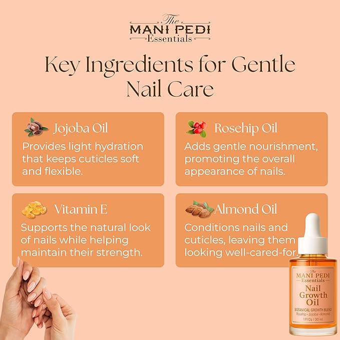 Natural Nail Growth Oil. Powerful Blend of Rosehip, Jojoba & Amond Oils. Promotes Stronger, Healthier Nails. Hydrates & Strengthens Cuticles for Faster Nail Growth - 1 Fl Oz