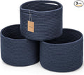 Small Rope Baskets for Storage, Baskets for Gifts Empty, Cute Round Woven Baskets, Decorative Shelf Basket 9.82×9.82×7.1", Cotton Toy Basket Storage Bins for Organizer 3 Packs Navy Blue